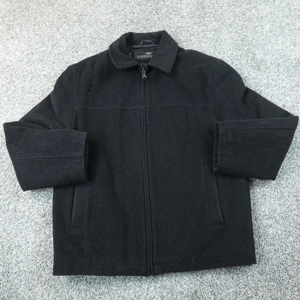 Dockers Jacket Mens M Black Wool Full Zip Pea Coat Insulated Bomber Warm Classic